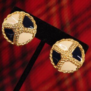 Vintage Nautical Gold Rope Ivory Navy Enamel Earrings Anne Klein?